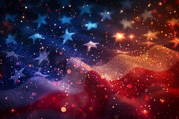 Abstract background in colors and patterns of the american flag with bokeh and glitter effect - obrazy, fototapety, plakaty