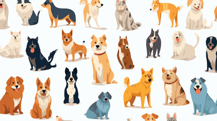 Seamless pattern with different dogs and puppies on