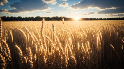 Obraz premium wheat field at sunset
