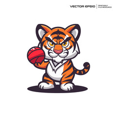 cute tiger playing ball, character, mascot, logo, vector, design, illustration, eps 10