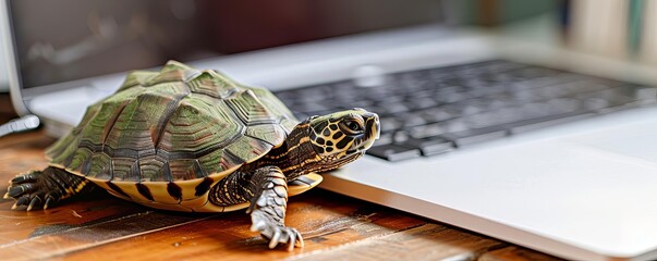 A turtle as a project manager, slowly but surely leading a team to meet deadlines and quality standards - obrazy, fototapety, plakaty