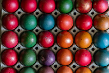 arranged dyed eggs for Easter