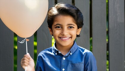 Niño felic con globo. Cumpleaños