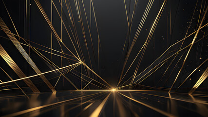 Abstract illustration of luxurious black lines on a dark background with golden accents and...