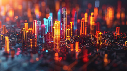 Futuristic smart digital city smart city and technology business concept