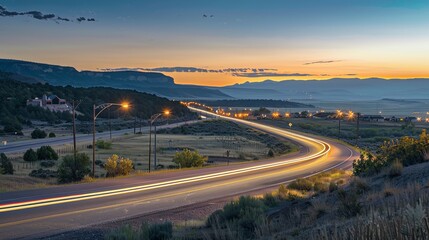 Fototapeta premium 5 Empty highway, wolf pack roaming, twilight, long exposure, ground level