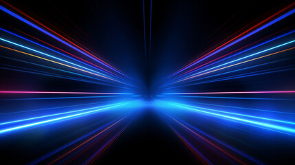 Lights and stripes moving fast on dark background, futuristic technology colorful background