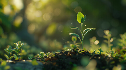 Sprout Symbol A tender green sprout emerging from the soil, bathed in soft sunlight, with tiny...