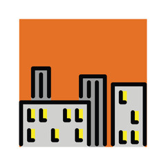 Cityscape at Dusk vector emoji. Isolated view of city buildings as the last light disappears from the sky  sticker design.