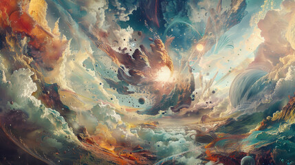 A surreal digital artwork capturing the transformation from the old world to a new heaven and new earth.