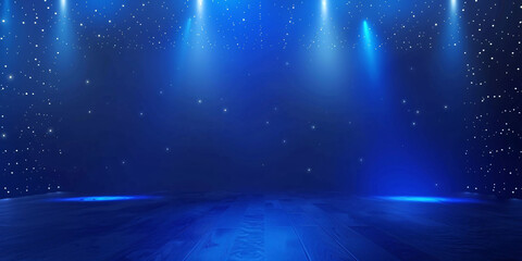 Blue neon light, abstract empty scene with light beams and spotlights concept illustration