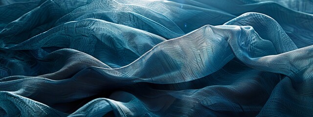 Blue colour textile background. background of textiles through which sunlight shines through. textiles develop in the wind. copy space. fabric background. 