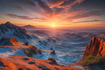 sunset over the mountains ai generated artwork