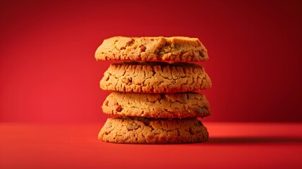  tea biscuit on a neatly stacked column of biscuits, solid colored background