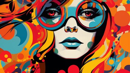 Stylized Pop Art Portrait of a Female with Colorful Abstract Background.