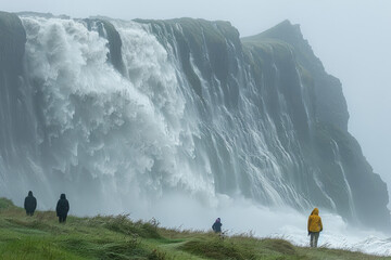 The Gullfoss waterfall in Iceland is the most powerful waterfall on earth. Created with Ai