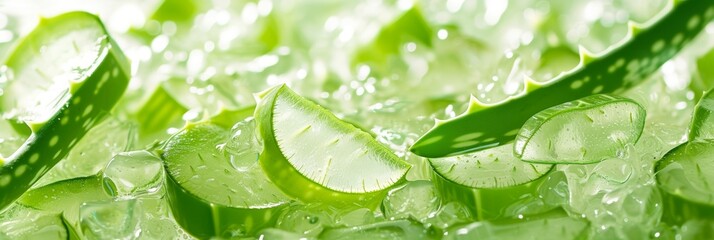 Close-up view of sliced aloe vera leaf with juice