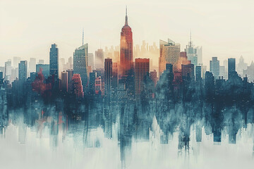 Fototapeta premium A cityscape rendered in minimalist style against a blank canvas, with skyscrapers rising like monoliths of progress. top view