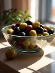 Ripe olives in a bowl served on the table