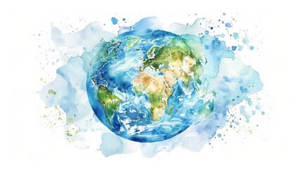 Gentle watercolor of Earth from space, showing continents and oceans in soft hues, ideal for teaching kids about our planet in a visually appealing way