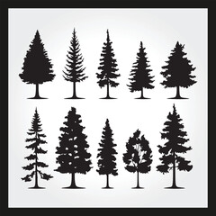 Fototapeta premium PrinPine silhouette set Clipart on a hex color backgroundt