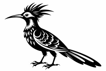 Hoopoe silhouette on white background, Vector illustration, icon, svg, characters, Holiday t shirt, Hand drawn trendy Vector illustration