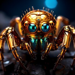  The glowing eyes of a large spider that emits light