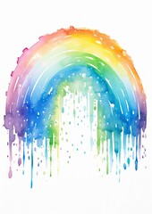 Fototapeta premium Rainbow after the rain, vivid arches stretching across a clear sky, water droplets glistening, painted in vibrant watercolor, isolated on white background