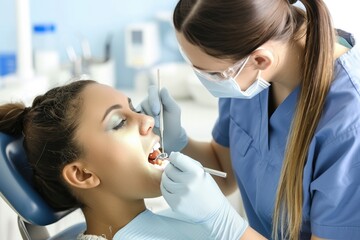 Obraz na płótnie Canvas Transforming Smiles: A Dentist's Precision Work on a Patient's Teeth in a Dental Clinic