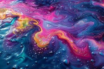 Vibrant close-up of colorful liquid painting