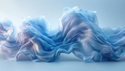 Abstract blue wave made of fabric on a light background. Created with Ai