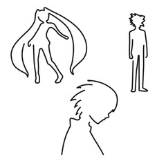 Group of black anime icons on a white background. Vector illustration.