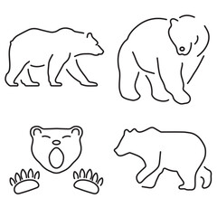 Group of black bear icons on a white background. Vector illustration.