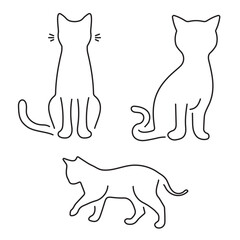Group of black cat icons on a white background. Vector illustration.