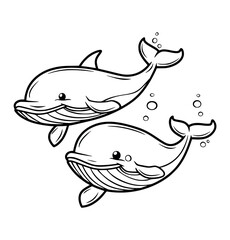 Whales illustration coloring page for kids - coloring book