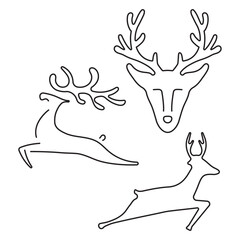 Group of black deer icons on a white background. Vector illustration.