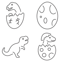 Group of black dinosaur icons on a white background. Vector illustration.