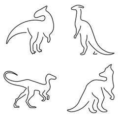 Obraz premium Group of black dinosaur icons on a white background. Vector illustration.