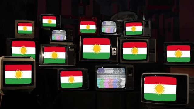Flag of Kurdistan and Vintage Televisions. 