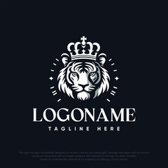 Royal king lion crown symbol Elegant black Leo animal logotype Premium luxury brand identity icon