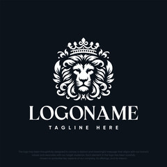 Royal king lion crown symbol Elegant black Leo animal logotype Premium luxury brand identity icon