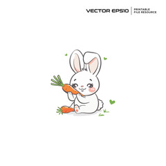 happy bunny holding a carrot, character, illustration, mascot, logo, design, vector, eps 10