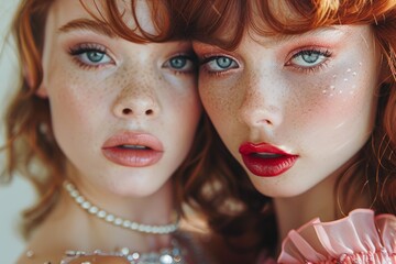 Obraz premium Two beautiful young women with red hair and blue eyes