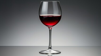 Against a white background, there is a red wine glass