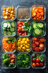 Colorful vegetable meal prep in plastic container