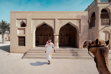 Arabic Man walking to House