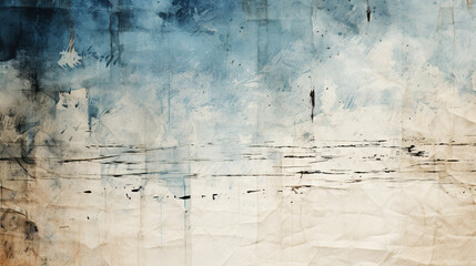 Abstract Art of Rough Blue Sketch Painting on Old Paper Background