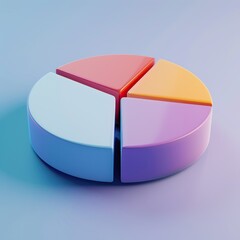 Fototapeta premium A 3D pie chart with four slices in blue, pink, yellow, and purple.