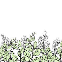 Bottom border with tree shoots in green and black graphic style