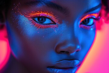 Close-up portrait of woman with bright makeup